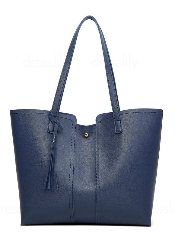 Sac à Epaule en Couleur Unie à Frange en PU - Bleu profond 