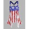 Plus Size American Flag Print Handkerchief Irregular Hem Tank Top And 3D Star Striped Print Jeggings Shorts Patriotic Outfit - multicolor A S