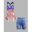 Plus Size American Flag Print Handkerchief Irregular Hem Tank Top And 3D Star Striped Print Jeggings Shorts Patriotic Outfit - multicolor A S