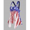 Plus Size American Flag Print Handkerchief Irregular Hem Tank Top And 3D Star Striped Print Jeggings Shorts Patriotic Outfit - multicolor A S