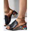 Embossed Colored Artificial Crystal Chunky Heels Slip On Outdoor Sandals - Noir EU 35