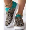 Leopard Colorblock Slip On Flat Platform Outdoor Canvas Shoes - Vert Clair de Mer EU 42