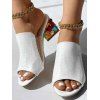 Embossed Colored Artificial Crystal Chunky Heels Slip On Outdoor Sandals - Blanc EU 40