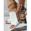 Embossed Colored Artificial Crystal Chunky Heels Slip On Outdoor Sandals - Blanc EU 37