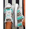 Colorblock Leopard Print Frayed Hem Lace Up Flat Platform Canvas Shoes - multicolor A EU 42