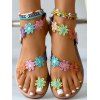 Colored Flowers Beaded Slip On Open Toe Flat Platform Outdoor Sandals - multicolor A EU 39