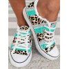 Colorblock Leopard Print Frayed Hem Lace Up Flat Platform Canvas Shoes - multicolor A EU 38