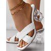 Geometric Crossover Open Toe Artificial Cystal Heels Slip On Outdoor Sandals - Blanc EU 43