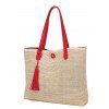 Sac à Epaule de Plage Manche Contrasté en Paille à Frange - Rouge 