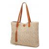 Sac à Epaule de Plage Manche Contrasté en Paille à Frange - café 