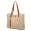 Sac à Epaule de Plage Manche Contrasté en Paille à Frange - café 