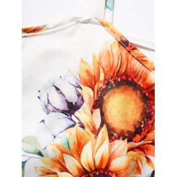 Sunflower Print Cold Shoulder Blouse Flounce Crisscross Short Sleeve Casual Blouse