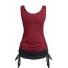Contrast Colorblock Tank Top Lace Up Cinched Ruched Long Tank Top - BLACK S