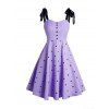 Robe Vintage à Bretelle Nouée Imprimée à Epaule Dénudée à Pois - Pourpre XXL