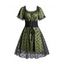 Mini Robe Courte Volantée en Tulle Florale à Manches Courtes avec Ceinture à Lacets - Vert profond S