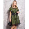 Mini Robe Courte Volantée en Tulle Florale à Manches Courtes avec Ceinture à Lacets - Vert profond S