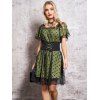 Mini Robe Courte Volantée en Tulle Florale à Manches Courtes avec Ceinture à Lacets - Vert profond S