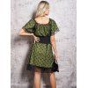 Mini Robe Courte Volantée en Tulle Florale à Manches Courtes avec Ceinture à Lacets - Vert profond S