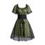 Mini Robe Courte Volantée en Tulle Florale à Manches Courtes avec Ceinture à Lacets - Vert profond L
