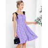 Polka Dots Print Vintage Dress Tie Knot Shoulder Mock Button Cami Dress - PURPLE M