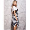 Contrast Stripe Asymmetric Dress Colorblock Lace Up Skew Collar Short Sleeve Midi Dress - BLACK XL