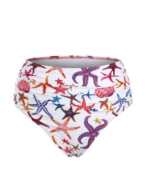 Starfish Print Swimsuit Briefs High Waisted Ruched Swimwear Bottom