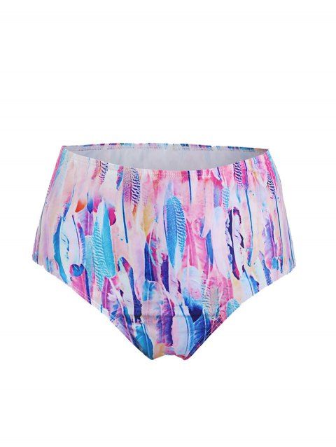 Feather Print Swimwear Bottom High Waisted Swimsuit Briefs