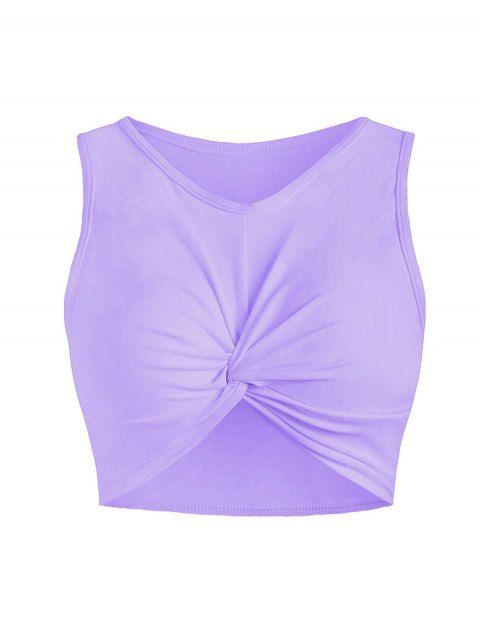 Plain Color Scoop Neck Twisted Padded Tankini Top