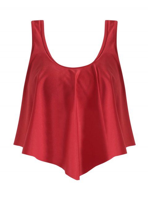 Solid Color Flounce Adjustable Dual Strap Padded Swim Top