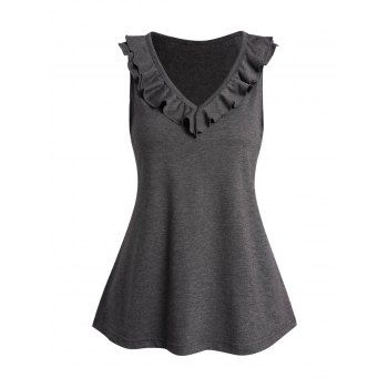 

Layered Flounce Ruffles V Neck Casual Tank Top, Black