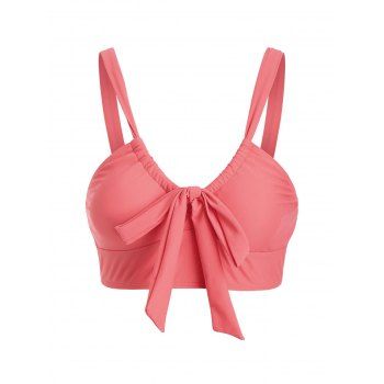 

Plain Color Tankini Swimsuit Top Bowknot Padded Strap Swimwear Top, Light pink