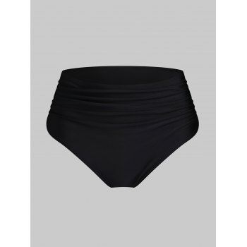 

Plain Color Swimming Bottom Ruched High Waisted Swimsuit Briefs, Black