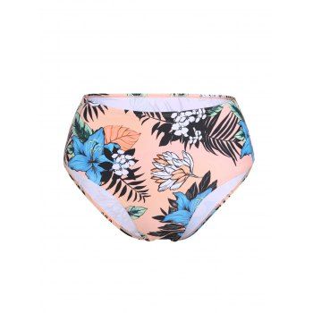 

Leaf Flower Print Swimsuit Bottom High Waisted Swimwear Briefs, Light pink