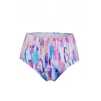 

Feather Print Swimwear Bottom High Waisted Swimsuit Briefs, Multicolor