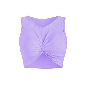 

Plain Color Scoop Neck Twisted Padded Tankini Top, Light purple