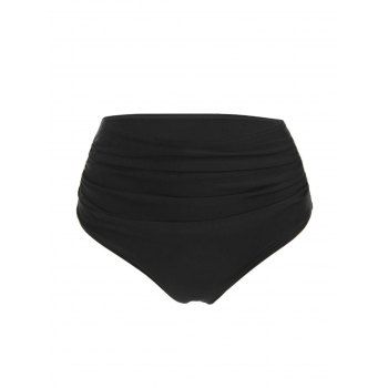 

Plain Color Ruched High Waisted Swim Briefs, Black