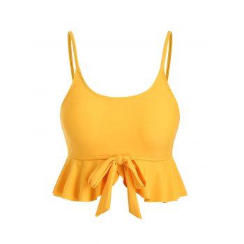

Plain Color Tankini Swimsuit Top Bowknot Tied Flounce Padded Spaghetti Strap Swimwear Top, Yellow