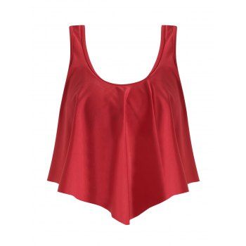 

Solid Color Flounce Adjustable Dual Strap Padded Swim Top, Red