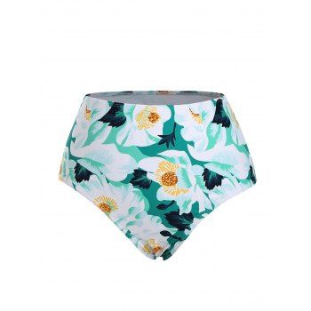 

Flower Print Swim Briefs High Waist Swimming Bottoms, Green