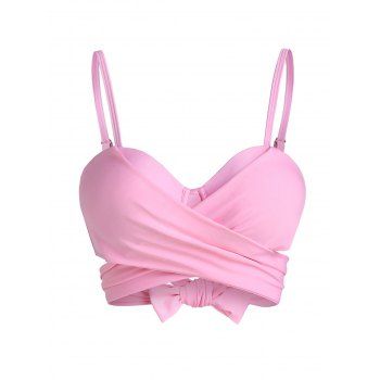 

Solid Color Crossover Bowknot Underwire Spaghetti Strap Swim Top, Light pink