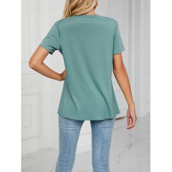 Ruched Draped Tulip Hem T-shirt Solid Color Short Sleeve Casual Tee