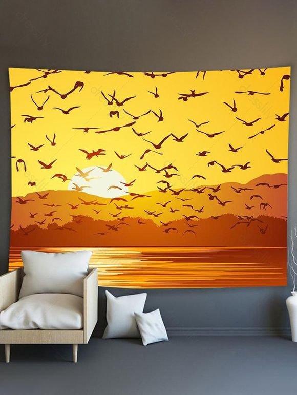 Tapisserie Murale Imprimé Mouette et Coucher du Soleil Décor Maison - multicolor 200 CM X 150 CM