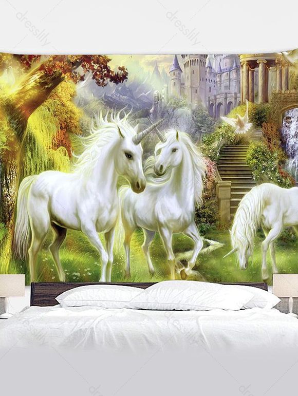 Tapisserie Murale Pendante Décoration Licorne Paysage Imprimé - multicolor 150 CM X 130 CM