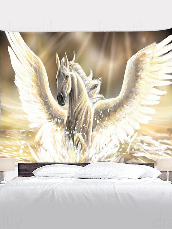 Unicorn Wings Print Tapestry Hanging Wall Trendy Home Decor - LIGHT YELLOW 150 CM X 130 CM