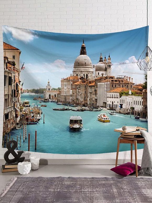 Tapisserie Murale à Imprimé Paysage Bâtiment Décor Maison - multicolor E 150 CM X 130 CM