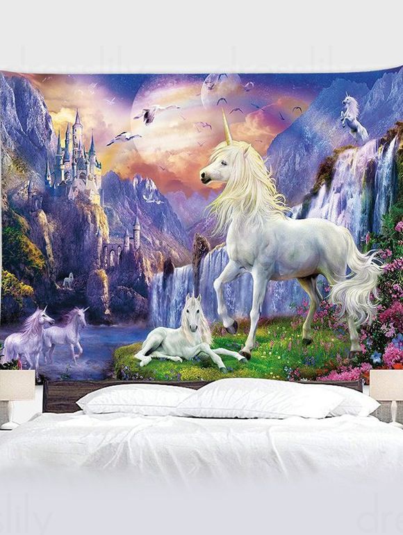 Landscape Unicorn Print Tapestry Hanging Wall Trendy Home Decor - multicolor D 150 CM X 130 CM