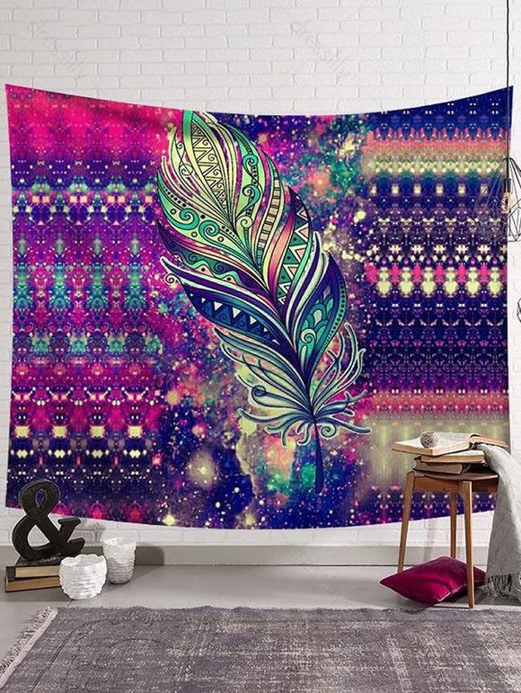 Tapisserie Murale à Imprimé Plumes Style Bohémien Décor Maison - multicolor 150 CM X 130 CM