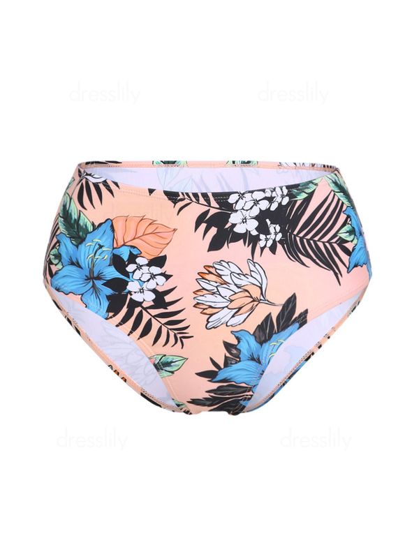 Leaf Flower Print Swimsuit Bottom High Waisted Swimwear Briefs - LIGHT PINK L