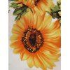 Plus Size Midi Dress Two Tone Color Sunflower Print Cold Shoulder Ruffle Mock Button Patch Design A Line Dress - YELLOW L