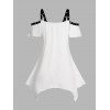 T-shirt Décontracté Asymétrique Contrasté à Epaule Dénudée en Blocs de Couleurs avec Œillet Grande Taille - Blanc 2X